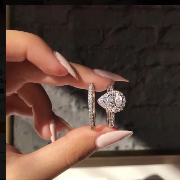 2-Piece Elegant Silvery Alloy Teardrop Cubic Zirconia Fashion Jewelry. - Picture 5 of 8